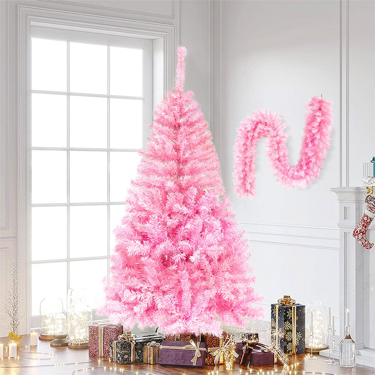 The Holiday Aisle® 60" H Pink Fir Christmas Tree with 300 LED Lights